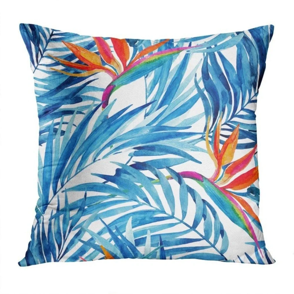 Luxury Home | Coastal Chic 🌴 Tropical Blue Watercolor Palm Print Pillow Covers